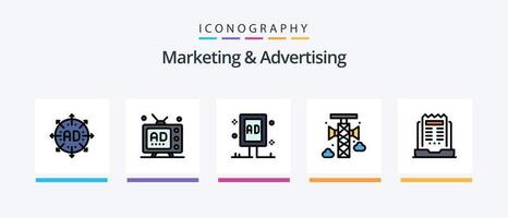 marketing e publicidade linha preenchidas 5 ícone pacote Incluindo marketing. anúncio. marketing. monitoramento. gráfico. criativo ícones Projeto vetor
