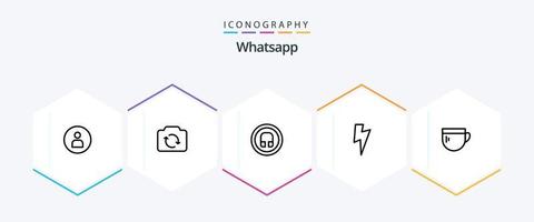Whatsapp 25 linha ícone pacote Incluindo café. copo. fone de ouvido. ui. poder vetor