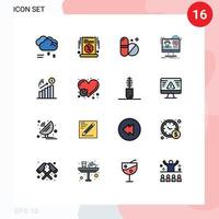 Móvel interface plano cor preenchidas linha conjunto do 16 pictogramas do o negócio conectados percentagem meios de comunicação tutoriais editável criativo vetor Projeto elementos