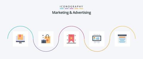 marketing e publicidade plano 5 ícone pacote Incluindo anúncio. promoção. marketing. marketing. publicidade vetor
