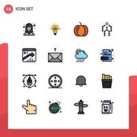 Móvel interface plano cor preenchidas linha conjunto do 16 pictogramas do seta humano Comida capturar açao editável criativo vetor Projeto elementos
