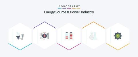 energia fonte e poder indústria 25 plano ícone pacote Incluindo energia. reação. jantar. produtos químicos. poder vetor