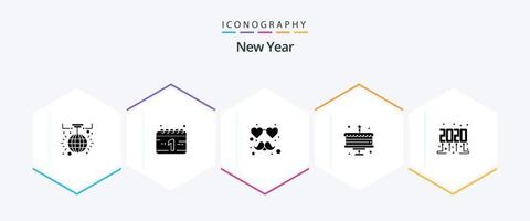 Novo ano 25 glifo ícone pacote Incluindo . festa tempo. amar. Novo ano. Novo ano vetor