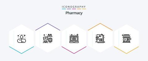 farmacia 25 linha ícone pacote Incluindo médico loja. receita. digital. remédio. doença vetor