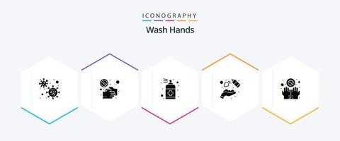 lavar mãos 25 glifo ícone pacote Incluindo lavar. limpar. tocar. álcool. mão Cuidado vetor
