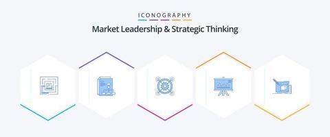 mercado Liderança e estratégico pensando 25 azul ícone pacote Incluindo negócios. projeto. relatório. apresentação. pertinente vetor