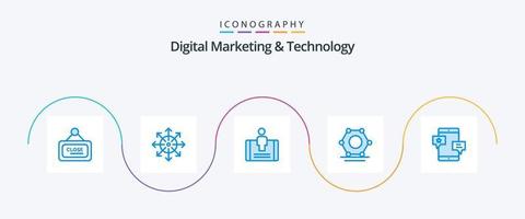 digital marketing e tecnologia azul 5 ícone pacote Incluindo comunidade. super conectado. plataforma. rede. social vetor
