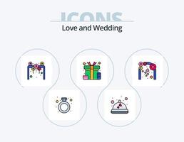 Casamento linha preenchidas ícone pacote 5 ícone Projeto. anel. noivado. almoço jantar. diamante. Casamento vetor