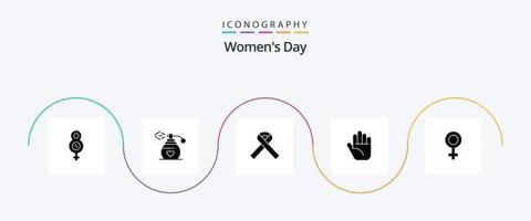 mulheres dia glifo 5 ícone pacote Incluindo dia. mulheres. presente. Câncer. fita vetor