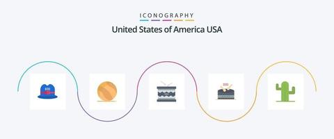 EUA plano 5 ícone pacote Incluindo EUA. parada. instrumento. música. tambor vetor