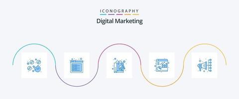 digital marketing azul 5 ícone pacote Incluindo digital marketing. automação. bolsa. relatório. analytics vetor