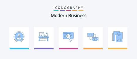 moderno o negócio azul 5 ícone pacote Incluindo dados. analítico. negócios. pesquisar. escritório. criativo ícones Projeto vetor