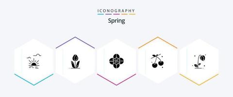 Primavera 25 glifo ícone pacote Incluindo Sol flor. Comida. rosa. cereja. Primavera flor vetor
