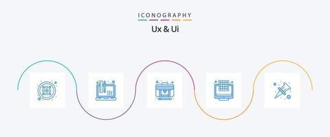 ux e ui azul 5 ícone pacote Incluindo alfinete. anexar. contente. tela. dpi vetor