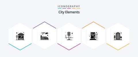 cidade elementos 25 glifo ícone pacote Incluindo vivo área. cidade. tráfego. prédio. gás vetor