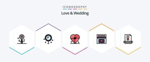 amor e Casamento 25 linha preenchida ícone pacote Incluindo dinheiro caixa. fundo. casamento. casamento. coração vetor
