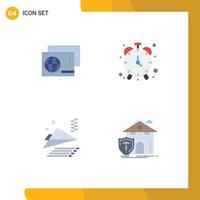 Móvel interface plano ícone conjunto do 4 pictogramas do identidade papel avião compras cronometrista seguro editável vetor Projeto elementos