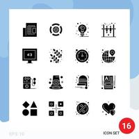 Móvel interface sólido glifo conjunto do 16 pictogramas do televisão aspecto Razão lâmpada hóquei Barra editável vetor Projeto elementos