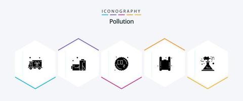 poluição 25 glifo ícone pacote Incluindo . Produção. desperdício. poluição. poluição vetor