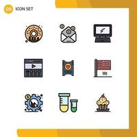 Móvel interface linha preenchida plano cor conjunto do 9 pictogramas do bilhete interface monitor herói comunicação editável vetor Projeto elementos