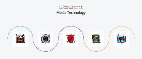 meios de comunicação tecnologia linha preenchidas plano 5 ícone pacote Incluindo bater papo. ui. confiar. cardápio. escudo vetor