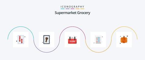 mercearia plano 5 ícone pacote Incluindo abóbora. opções. borda. cardápio. Comida vetor