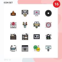 Móvel interface plano cor preenchidas linha conjunto do 16 pictogramas do do utilizador interface mensagem básico coração editável criativo vetor Projeto elementos