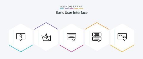 básico 25 linha ícone pacote Incluindo . mensagem. vetor