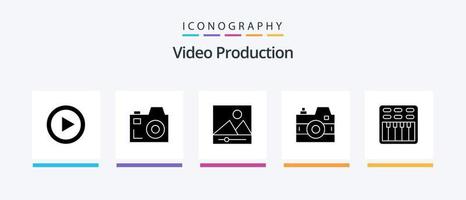 vídeo Produção glifo 5 ícone pacote Incluindo foto . Câmera . comunicação . meios de comunicação. criativo ícones Projeto vetor