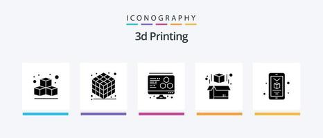 3d impressão glifo 5 ícone pacote Incluindo Smartphone. móvel. impressão. 3d. modelo. criativo ícones Projeto vetor