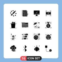 16 sólido glifo conceito para sites Móvel e apps macarrão pp monitor filme distribuição editável vetor Projeto elementos