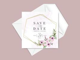 modelo de cartão de convite de casamento lindo floral desenhado à mão vetor