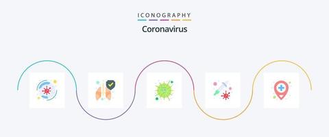 coronavírus plano 5 ícone pacote Incluindo localização. vírus. gripe. transmissão. conta-gotas vetor