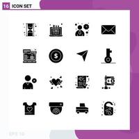 Móvel interface sólido glifo conjunto do 16 pictogramas do engrenagem navegador lápis mensagem do utilizador interface editável vetor Projeto elementos