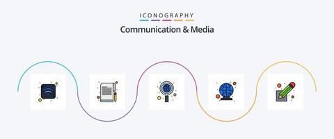 comunicação e meios de comunicação linha preenchidas plano 5 ícone pacote Incluindo roteiro. filme roteiro. global. pessoas. global vetor