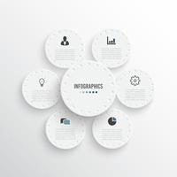 infográficos de negócios com design de modelo de círculos com ícones e 6 opções. modelo de folheto, negócios, web design. vetor