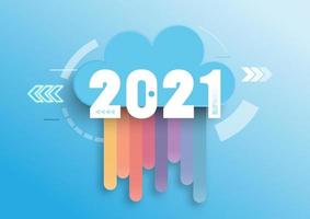 conceito infográfico 2021 anos. tendências quentes, perspectivas em serviços e tecnologias de computação em nuvem, armazenamento de big data, comunicação. ilustração vetorial. vetor