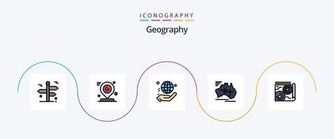 geo graficamente linha preenchidas plano 5 ícone pacote Incluindo país. Austrália. localização. doar. globo vetor