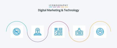 digital marketing e tecnologia azul 5 ícone pacote Incluindo placa. marketing. plantar. Prêmio. característica vetor