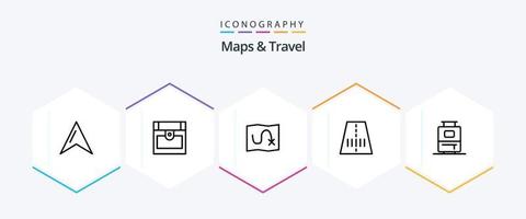 mapas e viagem 25 linha ícone pacote Incluindo . . alvo. período de férias. saco vetor