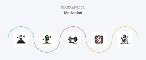 motivação linha preenchidas plano 5 ícone pacote Incluindo bolsa. dólar. fitness. flutuador. segurança vetor