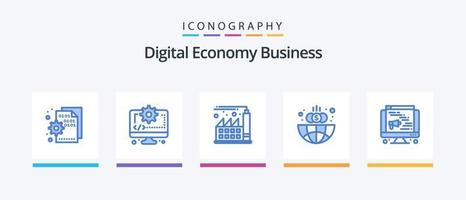 digital economia o negócio azul 5 ícone pacote Incluindo palestrante. globo. engrenagem. global. negócios. criativo ícones Projeto vetor
