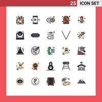 Móvel interface preenchidas linha plano cor conjunto do 25 pictogramas do compras amor alto falante favorito velocímetro editável vetor Projeto elementos