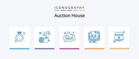 leilão azul 5 ícone pacote Incluindo advogado. justiça. advogado. juiz. loja. criativo ícones Projeto vetor