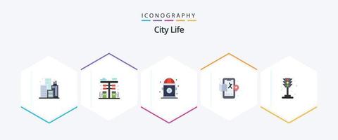 cidade vida 25 plano ícone pacote Incluindo tráfego. cidade. cidade. mapa. cidade vetor