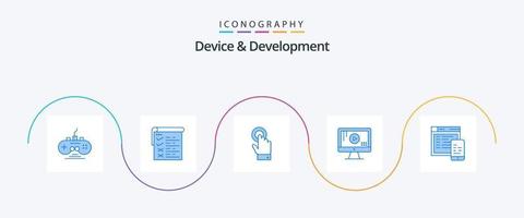 dispositivo e desenvolvimento azul 5 ícone pacote Incluindo Projeto. música. toque. jogar. computador vetor