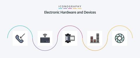 dispositivos linha preenchidas plano 5 ícone pacote Incluindo Câmera. som. Câmera. música. audio vetor