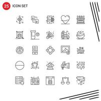 universal ícone símbolos grupo do 25 moderno linhas do mobília laboratório o negócio coração batida editável vetor Projeto elementos