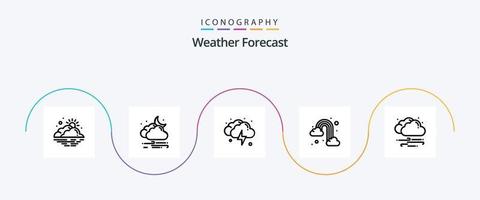 clima linha 5 ícone pacote Incluindo nuvem. arco-íris. lua. chuva. trovão vetor