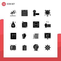 16 sólido glifo conceito para sites Móvel e apps Internet do coisas comunicações rede relógio aparelhos editável vetor Projeto elementos